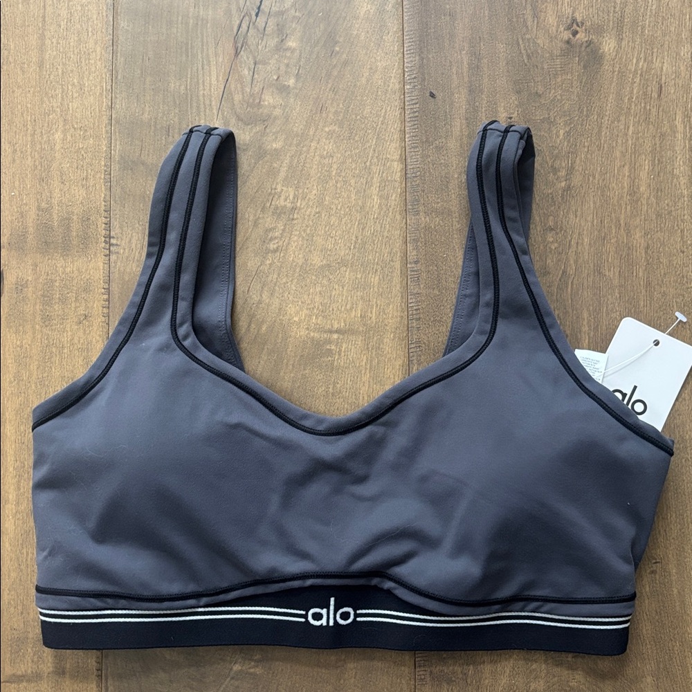 Alo grey Sports Bra pink with white trim size XL with tag